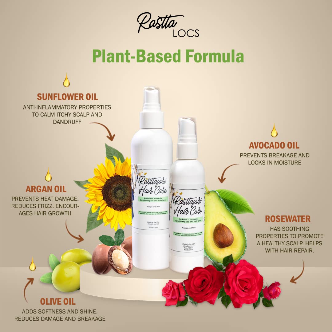 Rastta Locs Rosewater and Mint Conditioning Loc and Body Refreshing Spray for Type 4 hair, Braids, Organic, Vegan Hair Moisturizer, Dreadlock Spray Beauty & Personal Care Rasttafari Hair Care
