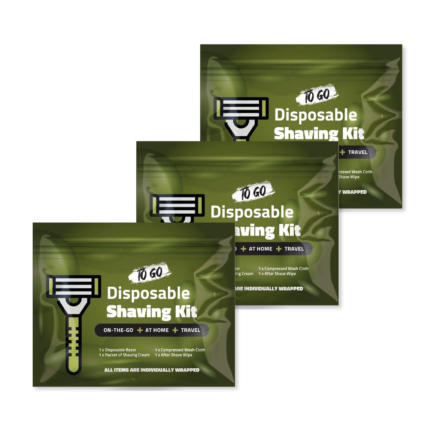 Travel Shaving Kit with Razor, Shaving Cream, Washcloth and Aftershave Wipe, Men's Disposable Grooming Pack (Green) (3) Beauty and Personal Care pH Advantage