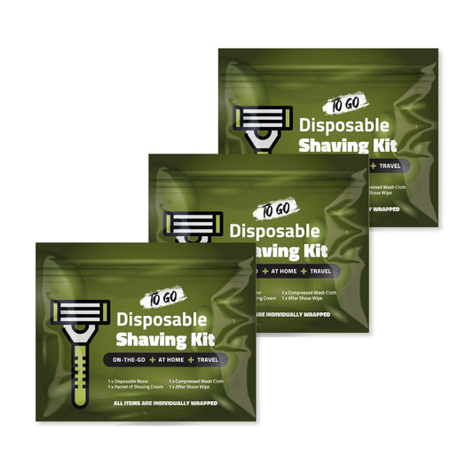 Travel Shaving Kit with Razor, Shaving Cream, Washcloth and Aftershave Wipe, Men's Disposable Grooming Pack (Green) (3) Beauty and Personal Care pH Advantage