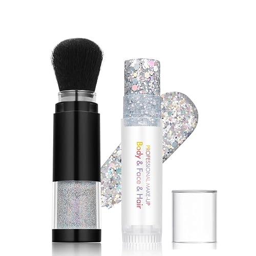 Holographic Mermaid Glitter Makeup Kit: 2-in-1 Body & Face Stick & Loose Powder with Built-in Brush for Festival, Rave, Concert, Carnival | Shimmery Beauty & Personal Care FindinBeauty