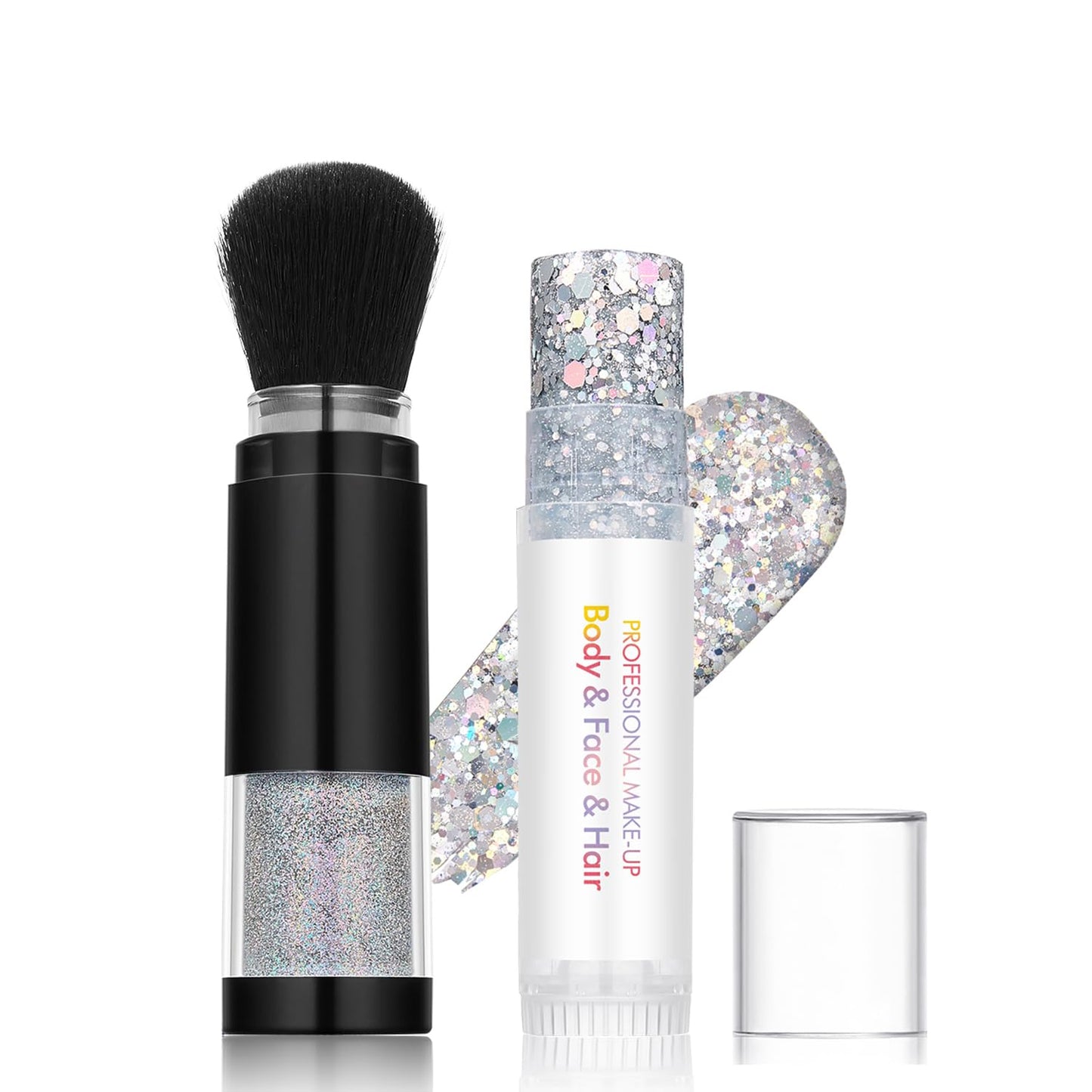 Holographic Mermaid Glitter Makeup Kit: 2-in-1 Body & Face Stick & Loose Powder with Built-in Brush for Festival, Rave, Concert, Carnival | Shimmery Beauty & Personal Care FindinBeauty