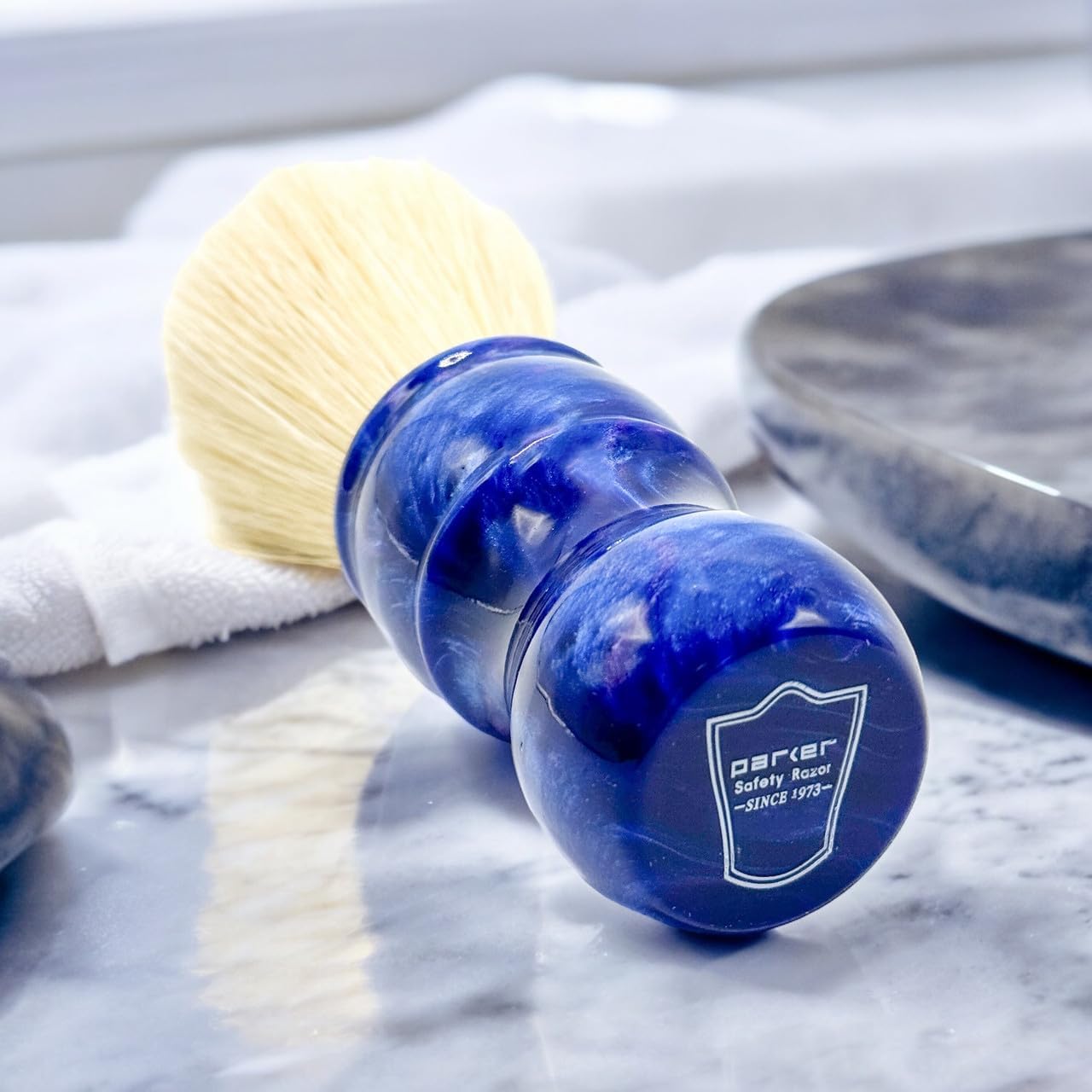 Parker Safety Razor, THE BIG BLUE BOAR, Deluxe Iridescent BlueHandle 100% Boar Bristle Shaving Brush, Large 24 MM Brush knot for a Better Lather! Beauty and Personal Care Parker Safety Razor