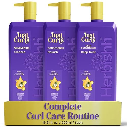 Herbishh Curly Hair Shampoo and Conditioner Set with Deep Conditioner For Women, Men (3 X 16.91 Fl Oz) Definition For Wavy & Coily Hair Reduce Frizz Beauty & Personal Care Herbishh