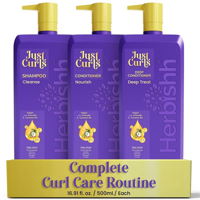 Herbishh Curly Hair Shampoo and Conditioner Set with Deep Conditioner For Women, Men (3 X 16.91 Fl Oz) Definition For Wavy & Coily Hair Reduce Frizz Beauty & Personal Care Herbishh