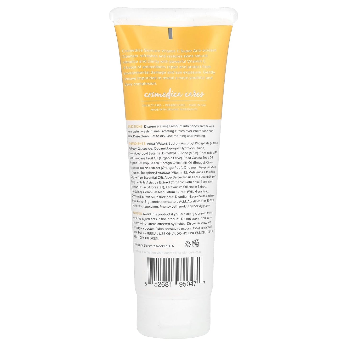 Cosmedica Skincare Vitamin C Facial Cleanser - 4 oz, Vitamin C for Anti-Aging - Gentle Face Cleanser Refreshes and Restores Skin’s Natural Vibrance Beauty & Personal Care Cosmedica Skincare