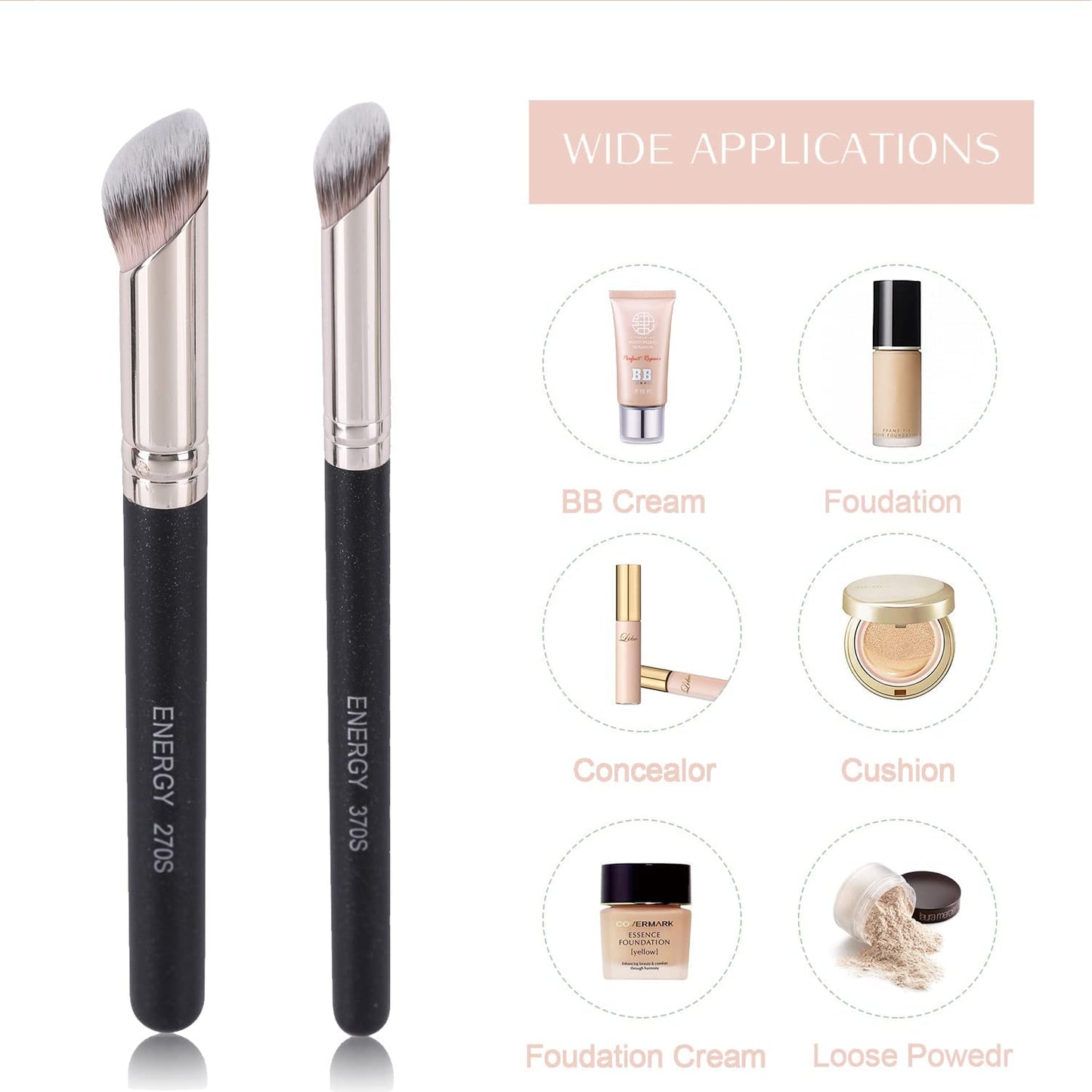ENERGY Foundation Brushes Set - Angled Brush & Mini Concealer Brush Premium Synthetic Eye Makeup Bushes for Blending Liquid Foundation Cream Powder Beauty & Personal Care ENERGY