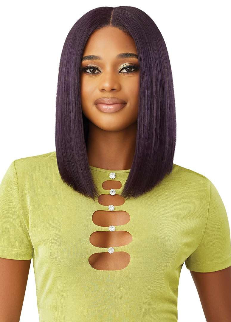 Outre 6X5 Pre-Cut Lace Closure Wig - Human Hair Blend - Yaki Straight Bob 14" (COCOA CARAMEL)