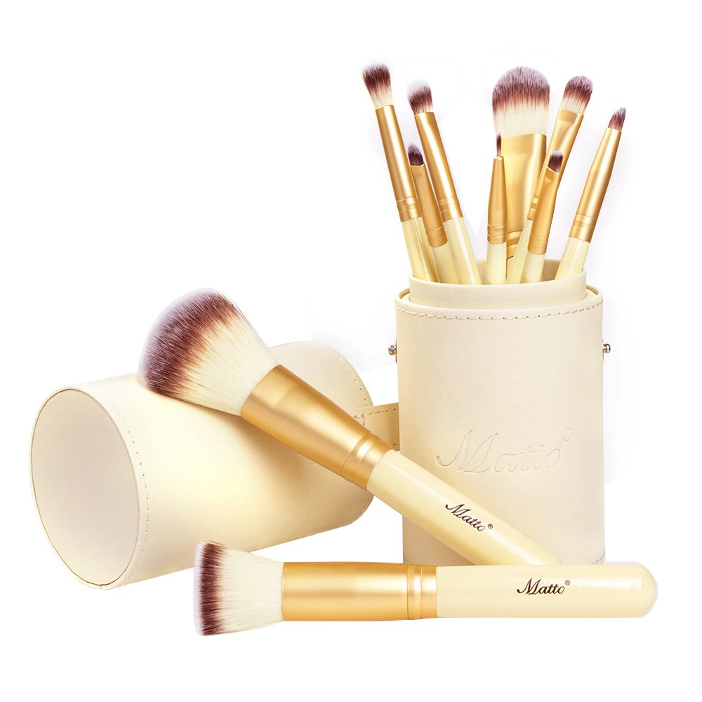 Matto Makeup Brushes 10-Piece Golden Makeup Brush Set with Foundation Powder Mineral Eye Face Make Up Brushes Holder Beauty & Personal Care Matto