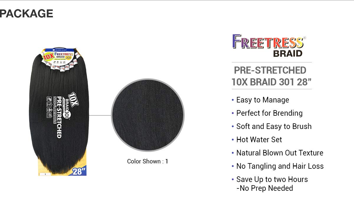 Freetress Synthetic Braid - 10X BRAID 301 28 (1 Jet Black)