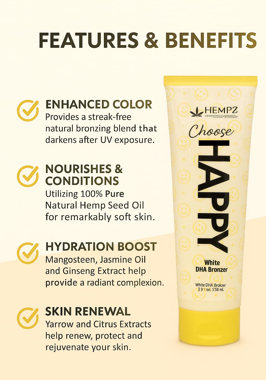 Hempz Choose Happy White DHA Bronzer 9oz Beauty & Personal Care Hempz