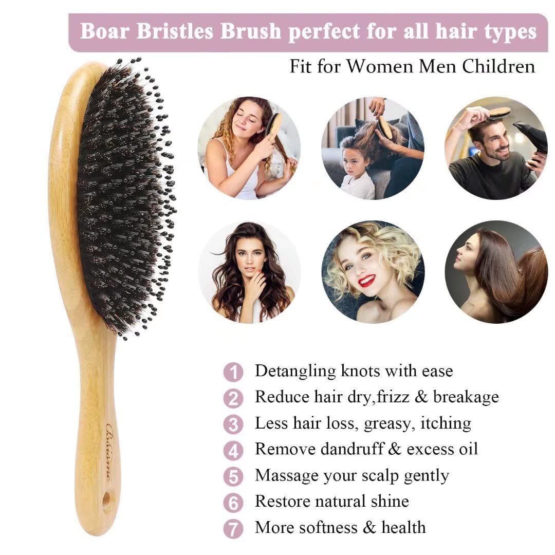 Hair Brush Comb Set Boar Bristle Hairbrush for Curly Thick Long Fine Dry Wet Hair,Best Travel Bamboo Paddle Detangler Detangling Hair Brushes Beauty & Personal Care Bsisme