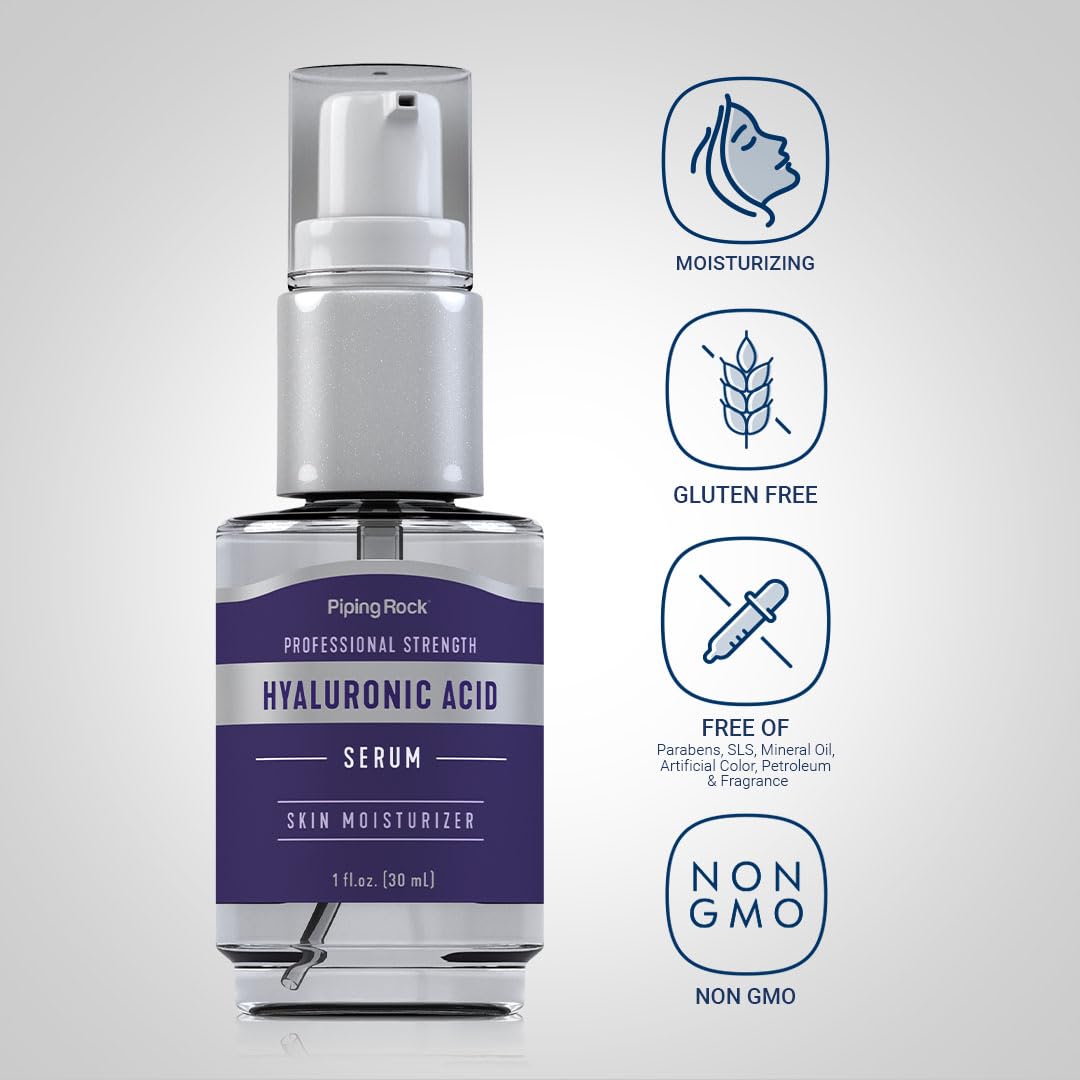 Piping Rock Hyaluronic Acid Serum for Face | 1 fl oz | Moisturizer for Skin and Body | Cruelty Free | Vegetarian and Non-GMO Formula Beauty & Personal Care Piping Rock