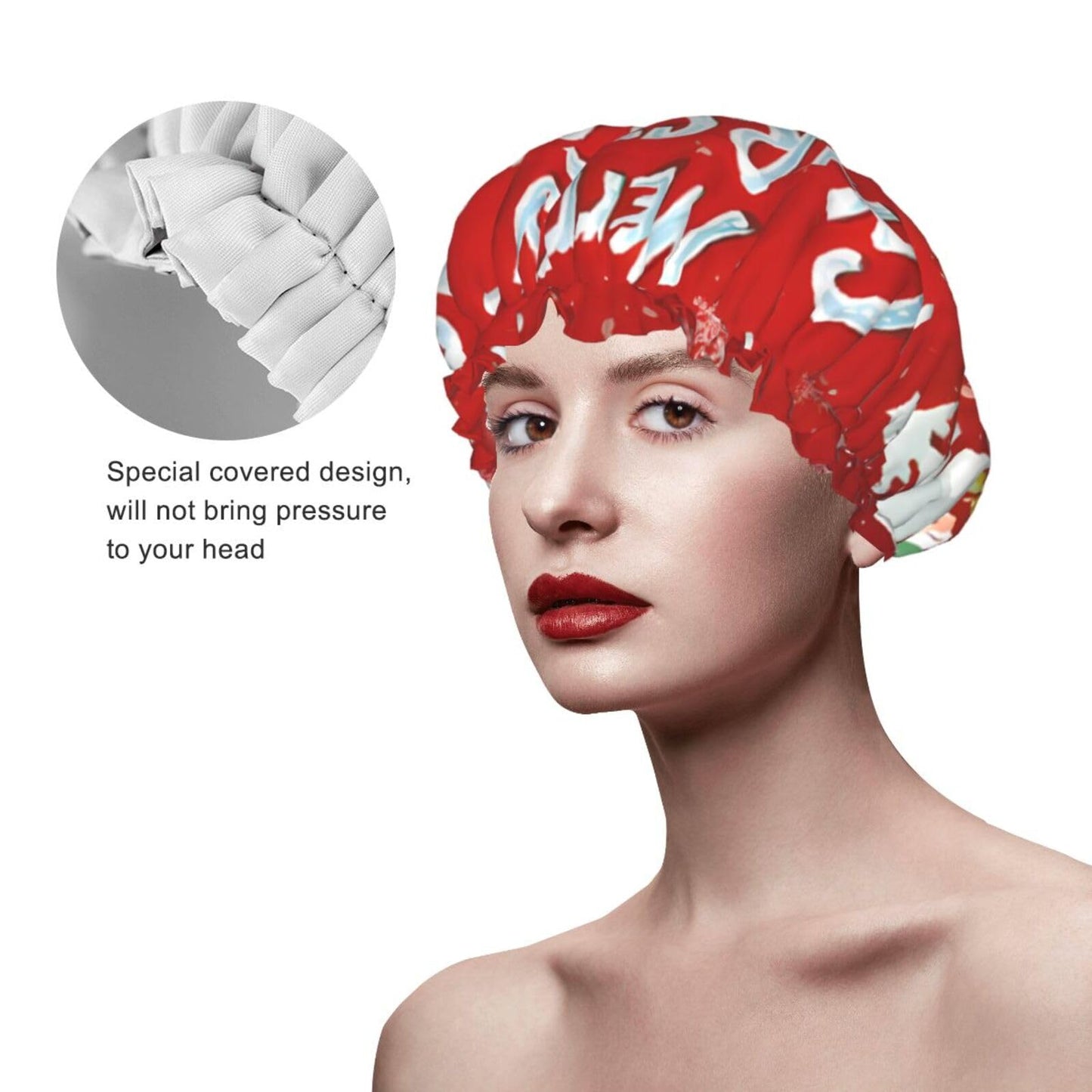 Merry Christmas Printed Double Layer Lined Shower Cap,Shower Caps For Women Reusable Beauty and Personal Care BEIVGOXL