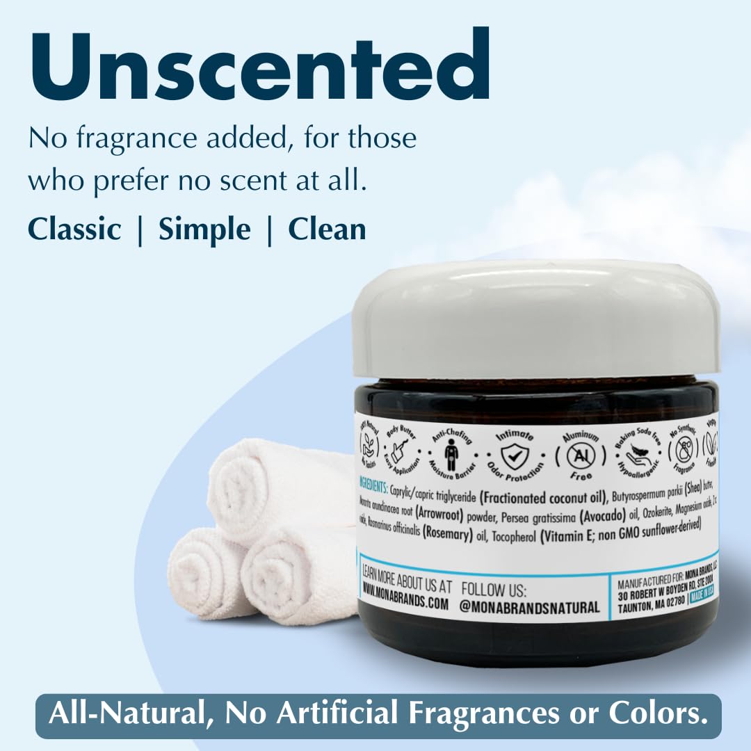 MONA UNSCENTED All Natural Deodorant for Whole Body & Intimate Parts - Hypoallergenic for Women & Men with Sensitive skin - No Aluminum, Baking Soda Beauty and Personal Care MONA