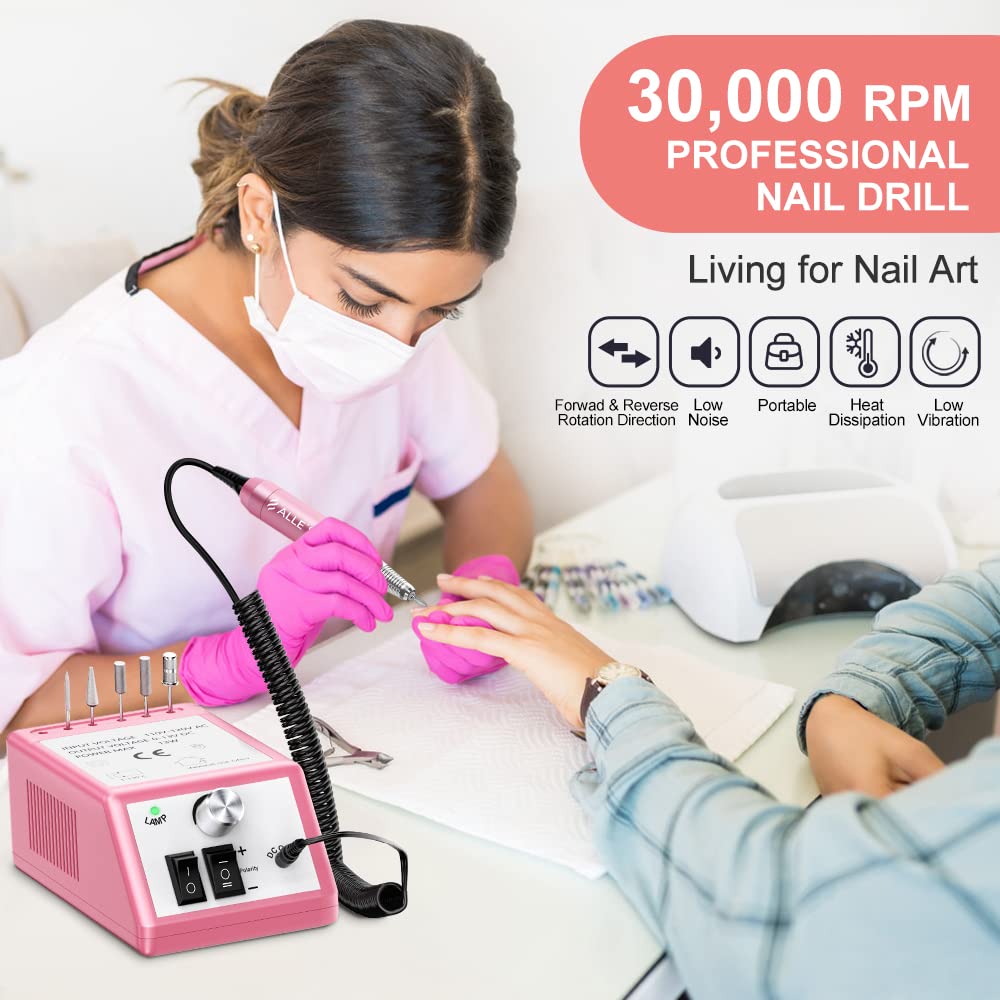 Professional Nail Drill Machine 30000 RPM Efile Electric Nail Filer Kit for Finger Toe Nails, Acrylic Gel Nails, Manicure Pedicure Drill with 6Pcs Beauty & Personal Care alle's