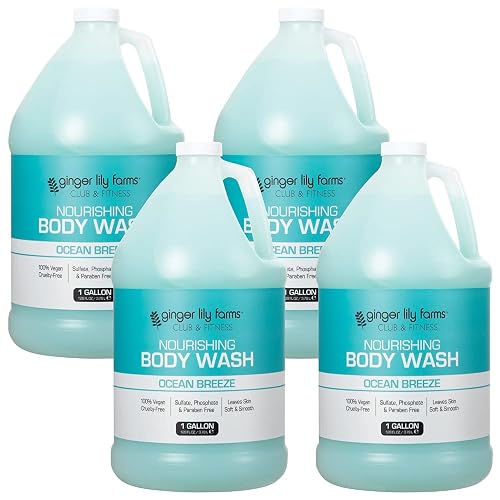 Ginger Lily Farms Club & Fitness Nourishing Body Wash, 100% Vegan & Cruelty-Free, Ocean Breeze Scent, 1 Gallon Refill (Pack of 4) Beauty & Personal Care Ginger Lily Farms