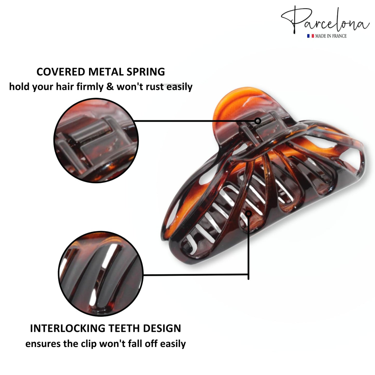 Parcelona French Large Raindrop 4" Celluloid No Slip Grip Durable Jaw Hair Claw Clip for Women and Girl, Made in France (Tortoise Shell) Beauty & Personal Care Parcelona