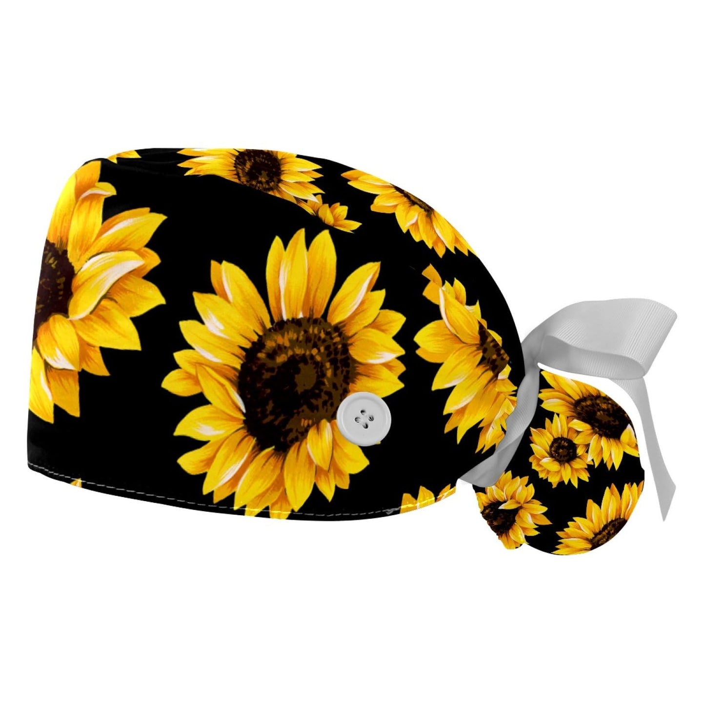 2 Pcs Adjustable Working Caps with Button, Yellow Sunflower Black Bouffant Ponytail Scrub Caps Women Long Hair Beauty and Personal Care Anna Cowper