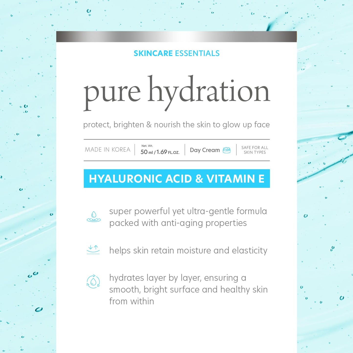Pure Formula Hyaluronic Acid & Vitamin E Daily Face Moisturizer - Reduce Acne Scars, Fines Lines, Wrinkles, Hydrating Day Cream - Cruelty Free Korean Beauty & Personal Care Pure Formula