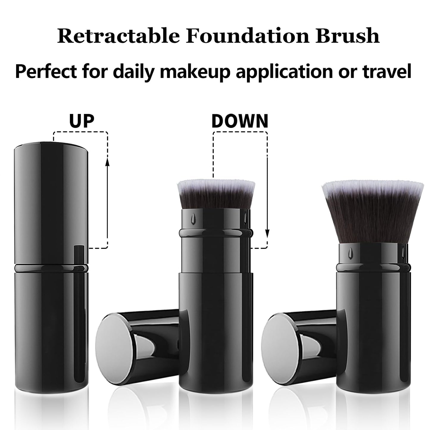 Falliny Makeup Brushes, Retractable Travel Kabuki Powder Foundation Brush, Portable Face Liquid Foundation Sunscreen Brush with Cover for Blending Beauty & Personal Care Falliny