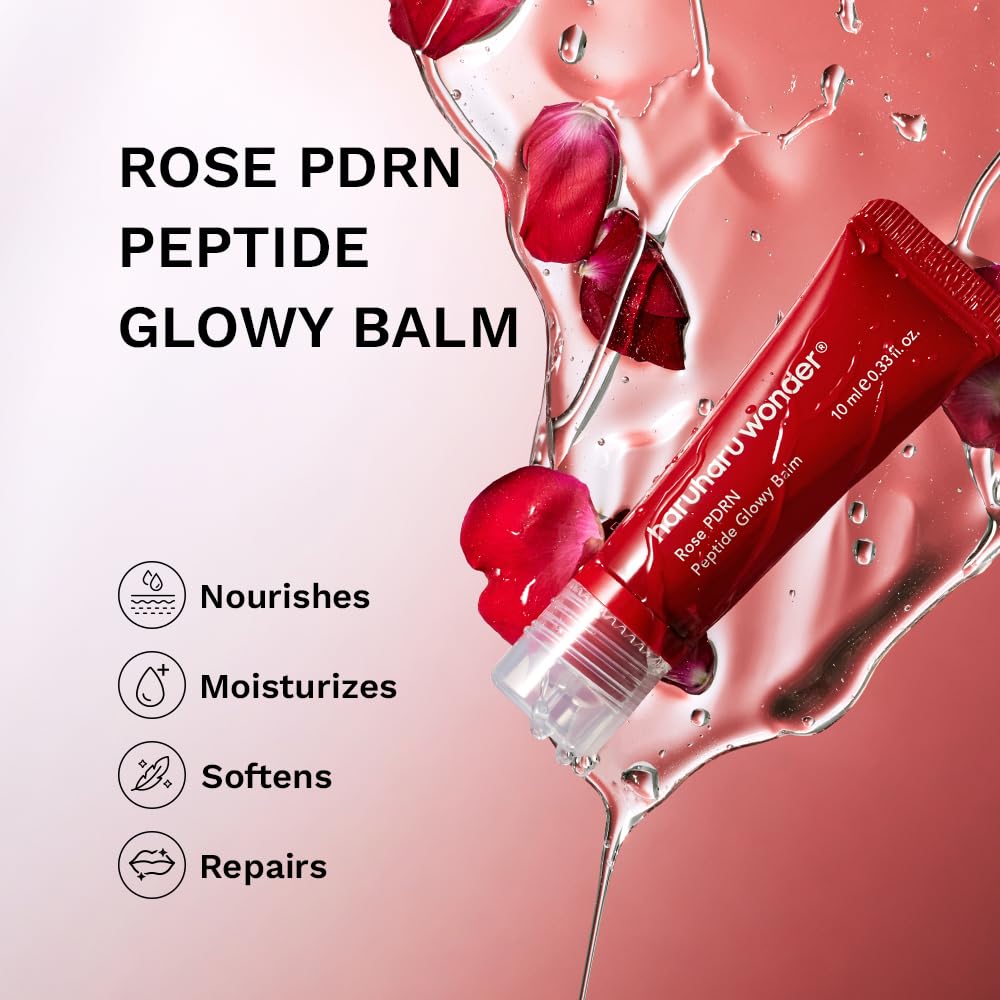 haruharu wonder Rose PDRN Peptide Glowy Balm, Instant Moisture, Repairs Dry Cracked Lips, 24HR Moisture, No Waxy Finish, Vegan, Silicon Free, Micro Beauty and Personal Care HARUHARU