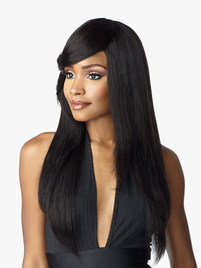 Sensationnel 100% Human Hair Empire Clip In Bangs - SIDE SWEPT BANG (Color:2 Dark Brown)