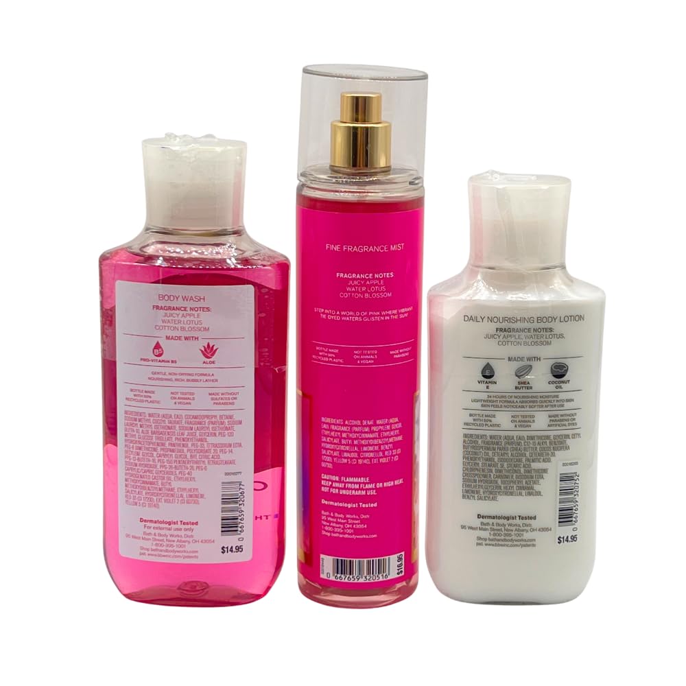 Bath & Body Works PINK TIE DYE - 3pc Bundle - Fine Fragrance Mist, Body Lotion, and Shower Gel Gift set with a Blue Bow for Holidays - LIMITED EDITION Beauty and Personal Care Bath & Body Works