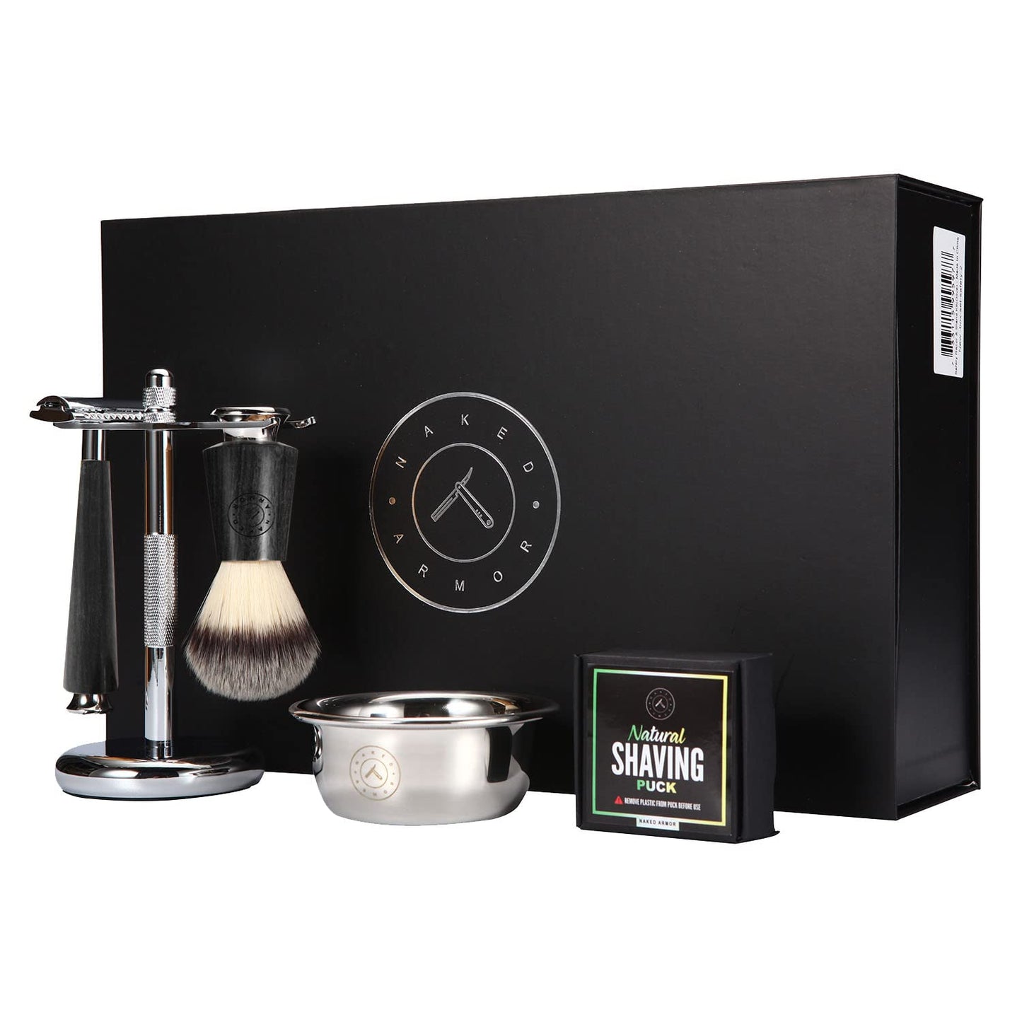 Naked Armor Safety Razor Kit for Men - Luxury Wet Shaving Set with Ebony Wood Double Edge Razor, Synthetic Shaving Brush, Razor Stand, Stainless Steel Beauty and Personal Care Naked Armor