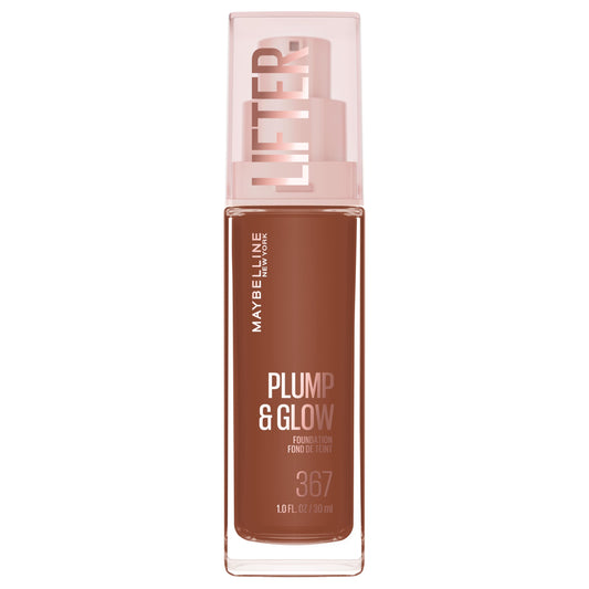 Maybelline Lifter Plump & Glow Foundation, Liquid Foundation with 2% Niacinamide + Hyaluronic Acid, Plumping and Brightening Face Makeup, 367, 1 Count