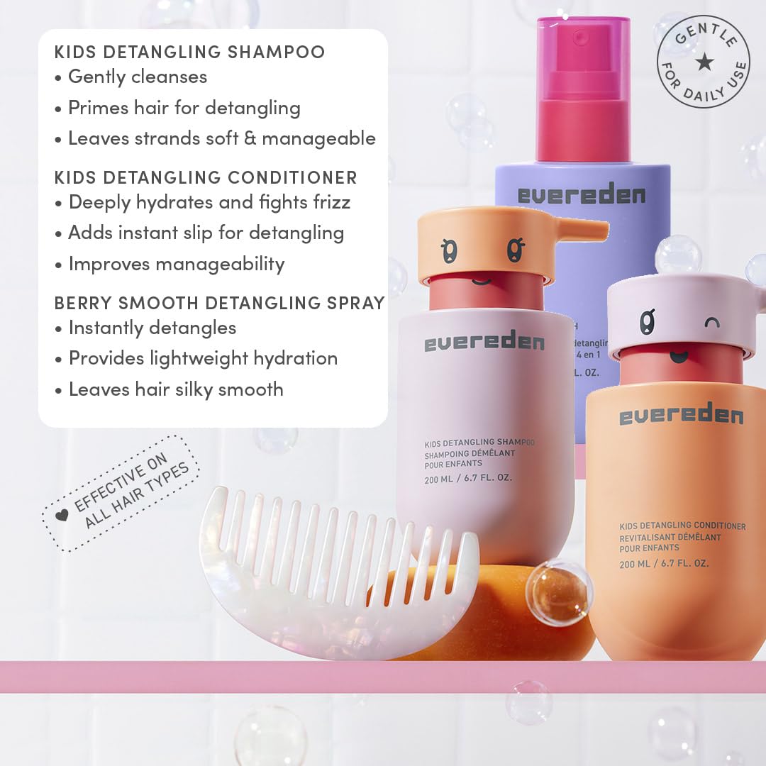 Evereden Kids Shampoo, Conditioner & Detangling Spray Set | Dermatologist-Tested, Plant Protein Peptides & Argan Oil | Gentle, No Silicones, Sulfate Beauty & Personal Care Evereden