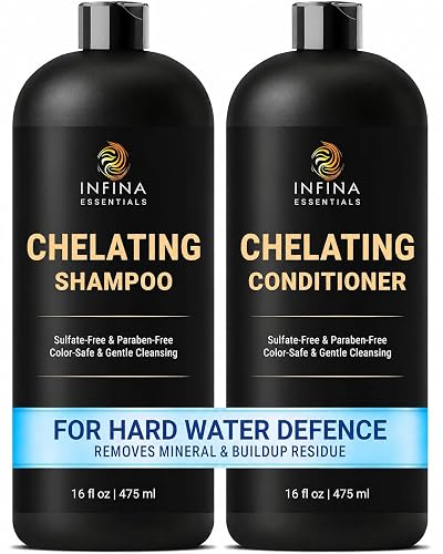 INFINA ESSENTIALS Chelating Clarifying Shampoo and Conditioner for Hard Water & Chlorine Removal | 16 fl oz | Sulfate Free Metal Detox Shampoo Beauty & Personal Care INFINA ESSENTIALS