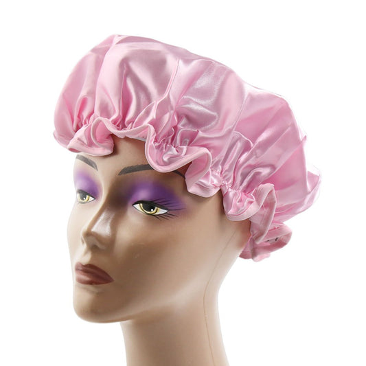 Ruilogod Pink Polyester PEVA Dual Layers Waterproof Anti Shower Bath Hair Cap Hat (id: faa 5c9 ba4 478 aa0 Beauty and Personal Care Ruilogod