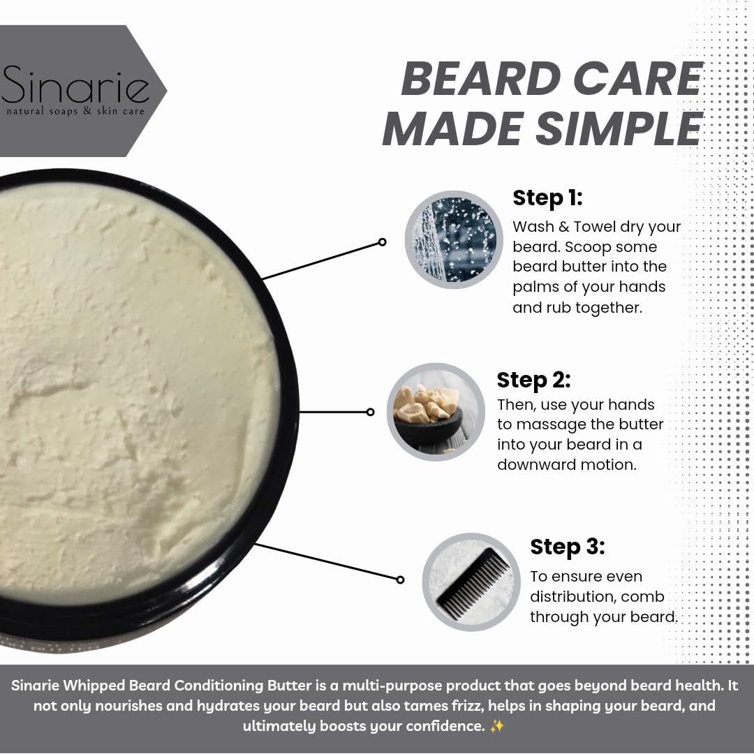 Sinarie Whipped Beard Butter for Men - Hydrating Nourishing Repair for Hair, 4 oz., 1 count - Beard Conditioner, Beard Butter, Beard Oils, Beard Balm Beauty and Personal Care Sinarie