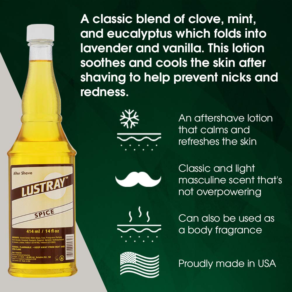 Clubman Lustray Spice After Shave Lotion - Refreshing & Soothing After Shave Lotion for Men, Long-Lasting Scent, Ideal for Sensitive Skin, 14 oz Beauty & Personal Care Clubman