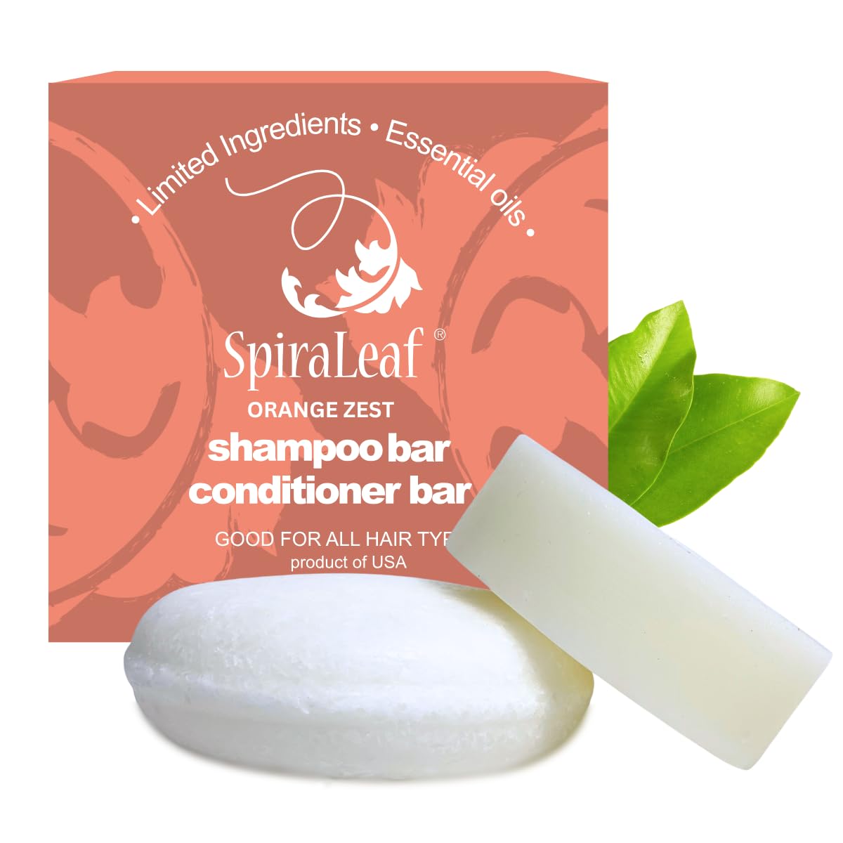 SPIRALEAF Solid Shampoo Bar & Conditioner Bar Set, ORANGE ZEST Limited Ingredients, Concentrated Formula, Fragrance-Free, Dye-Free, Premium Hair Care Beauty & Personal Care Spiraleaf