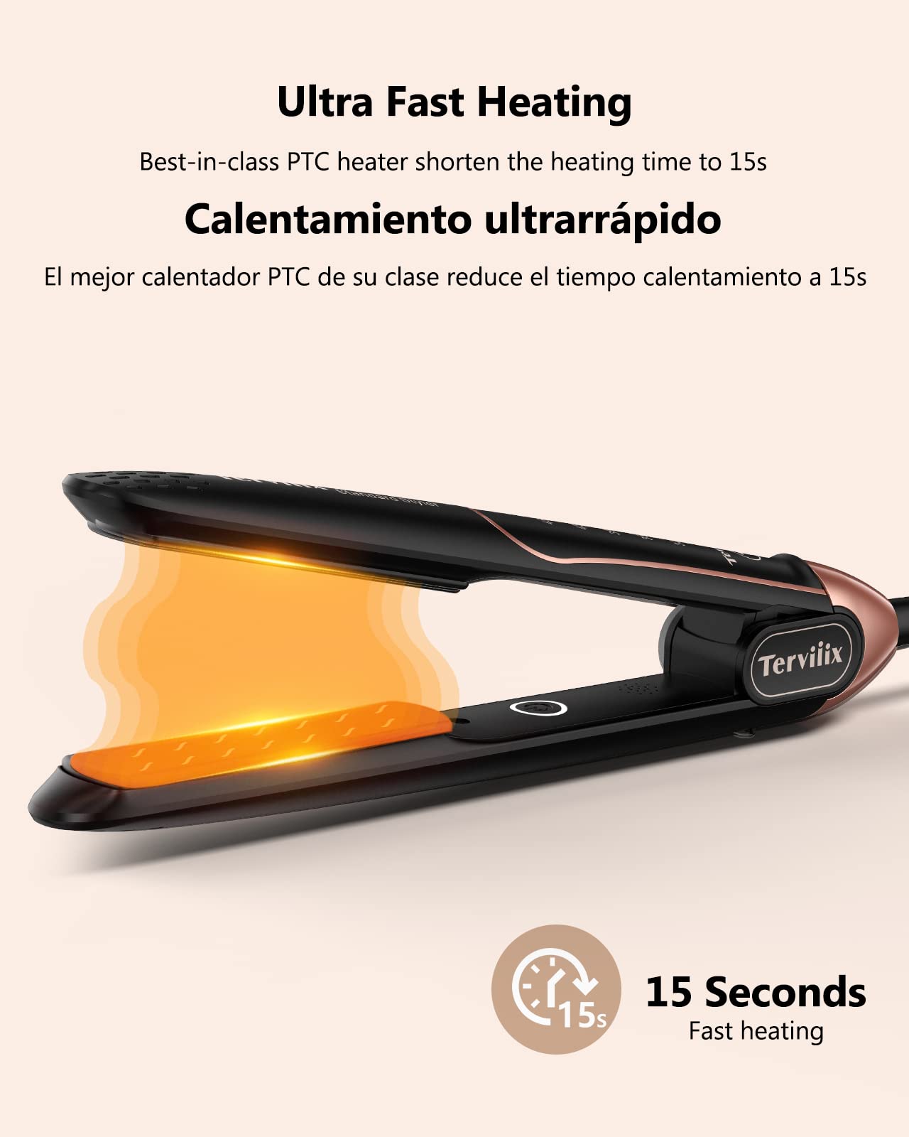 Terviiix Non-Snagging Ceramic Flat Iron Hair Straightener 1 inch, Plancha De Cabello,3X Less Damage Hair Straightener and Curler, 15s Fast Heating, 5 Beauty & Personal Care Terviiix
