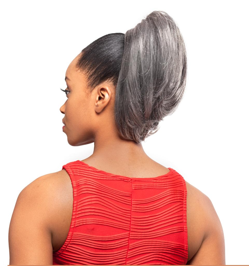 DS002 Ponytail Color 280 - Foxy Silver Wigs 8" Short Length Drawstring Straight Hairpiece Extension Synthetic Black Grey Bun Womens Bundle MaxWigs