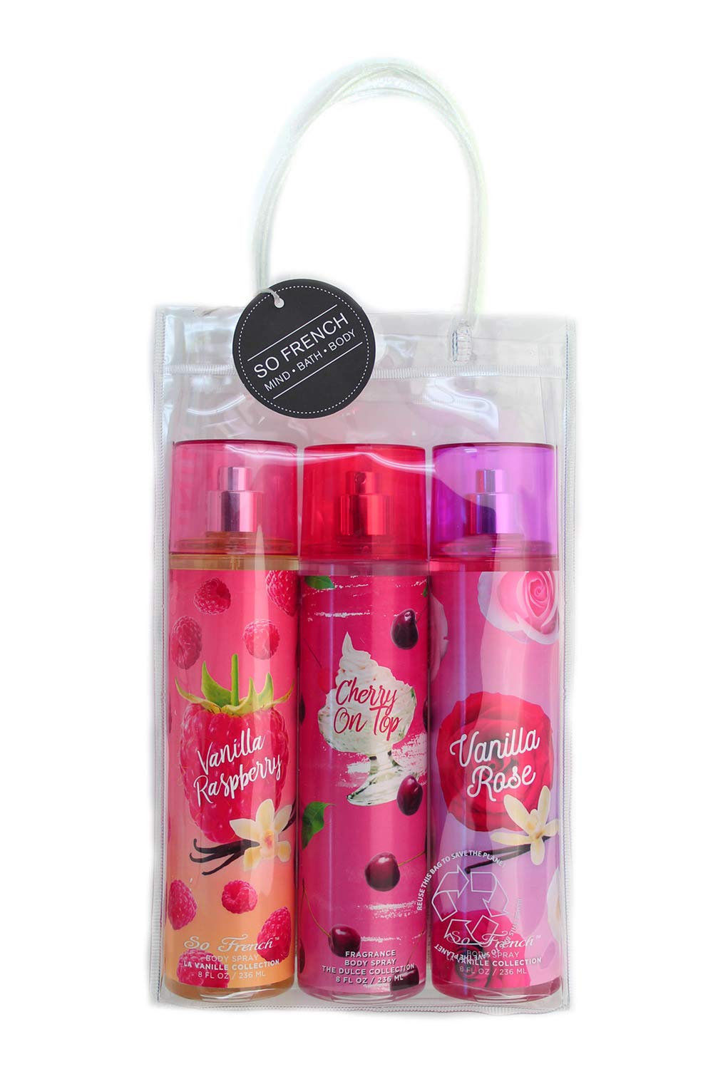 So French Collection Body Mist Set (Vanilla Raspberry, Cherry on Top, Rose) Beauty & Personal Care So French