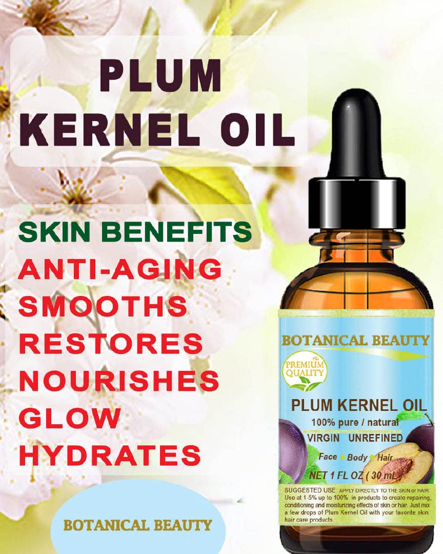 Botanical Beauty French PLUM KERNEL OIL 100% Pure Natural Virgin Unrefined Cold Pressed Carrier Oil 0.33 oz- 10 ml for Face, Skin, Hair, Lips, Nails. Beauty & Personal Care Botanical Beauty