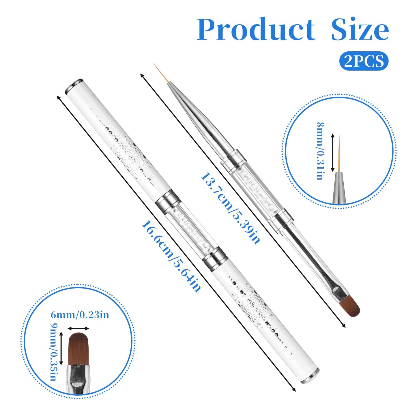 JJUNW 2 Pcs Double Ended Nail Builder Gel Brush, French Tip Brush Hard Gel for Nails, Brush Liner Brush Nails Hard Gel for Design Nails Professional Beauty and Personal Care JJUNW