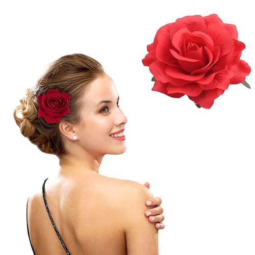 Rose Hair Clips, Floral Brooch Hair Accessories with Rose Flowers for Women, Wedding and Party Headpieces (Red) Beauty & Personal Care RUITASA