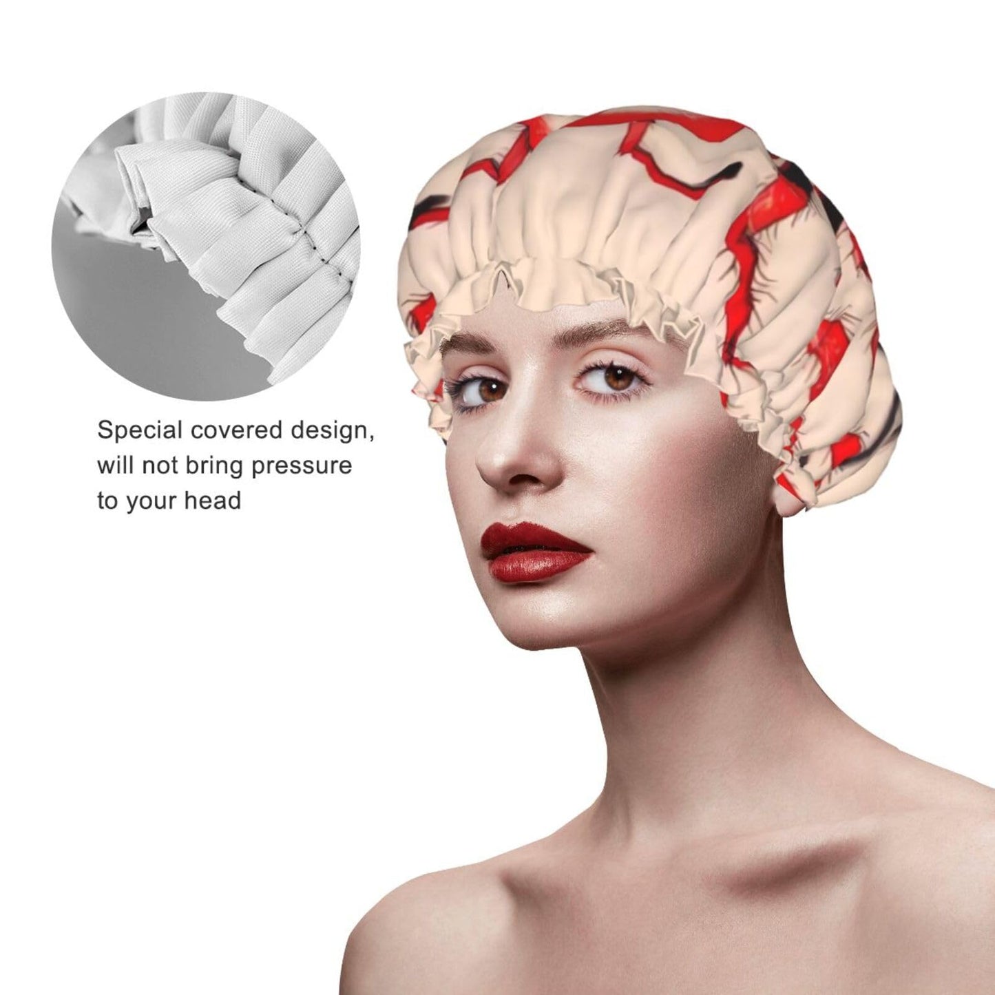 Cute little red spider Shower Cap for Women Men Large Reusable Shower Bonnet Double-Layer Waterproof Bath Caps Elastic Band Hair Hat for All Beauty and Personal Care BWLHJKE