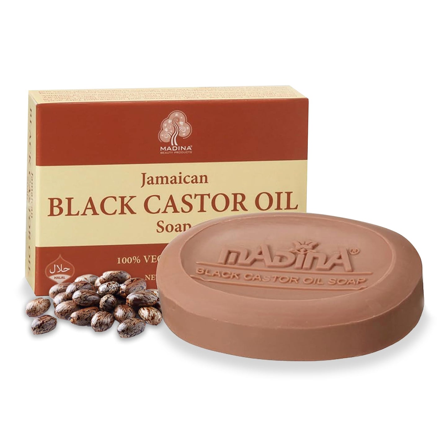 Madina Jamaican Black Castor Oil Soap Bar - Deep Moisturizing, Hydrating, 100% Vegetable-Based, Halal & RSPO Certified, Gentle Cleanser for All Skin Beauty & Personal Care Madina