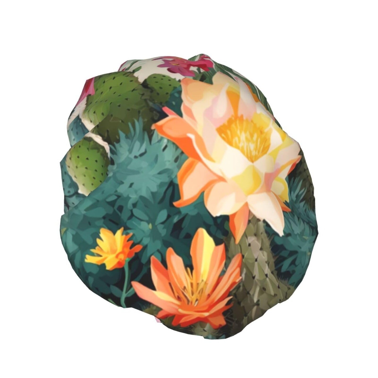 Summer Floral Cactus Shower Cap for Women Men Large Reusable Shower Bonnet Double-Layer Waterproof Bath Caps Elastic Band Hair Hat for All Hairstyles Beauty and Personal Care BWLHJKE