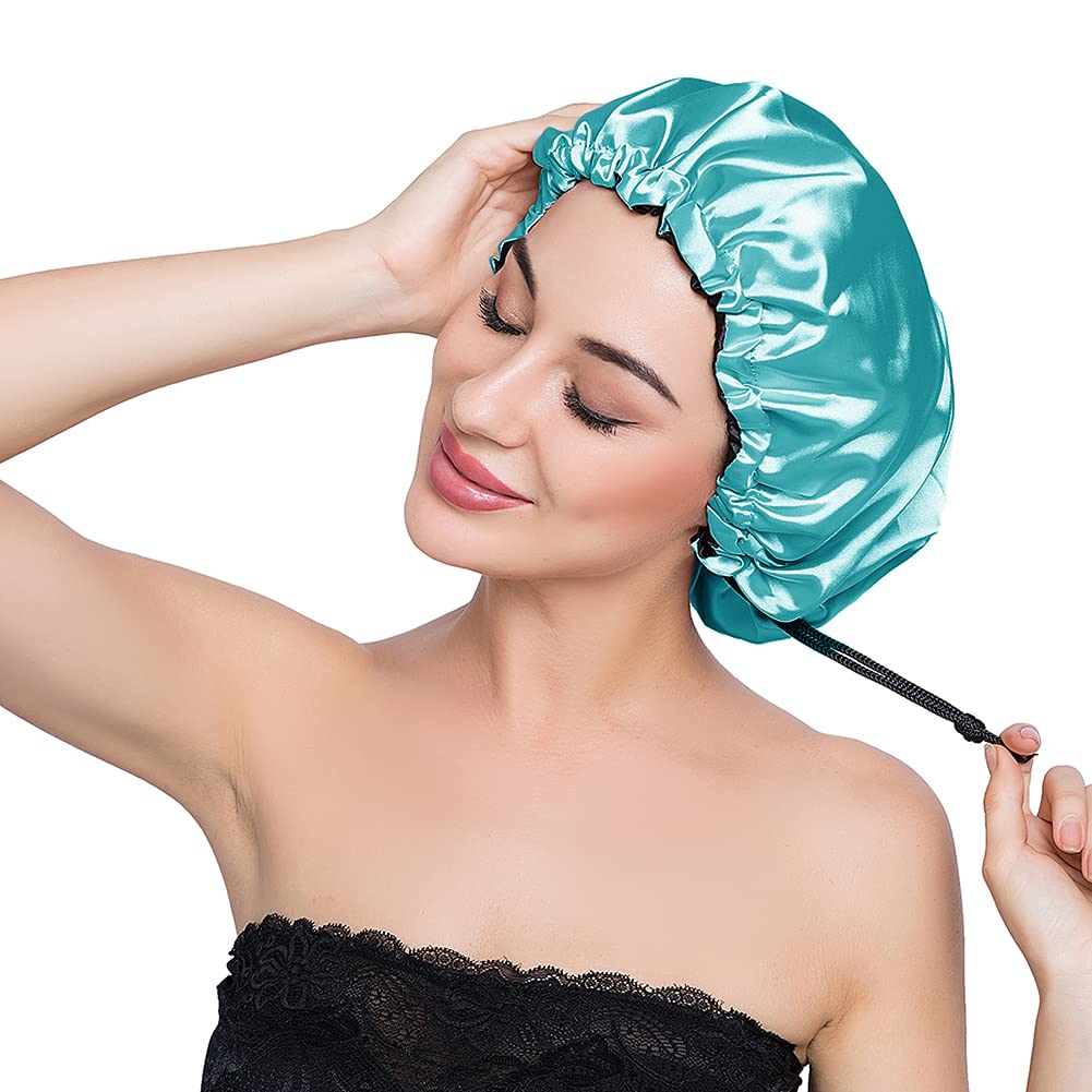 ELIHAIR Stain Bonnet Silky Sleep Cap Adjustable Satin Cap for Night Sleeping Hair Bonnet Reversible Double Layer Peacock Blue/Black Beauty & Personal Care ELIHAIR