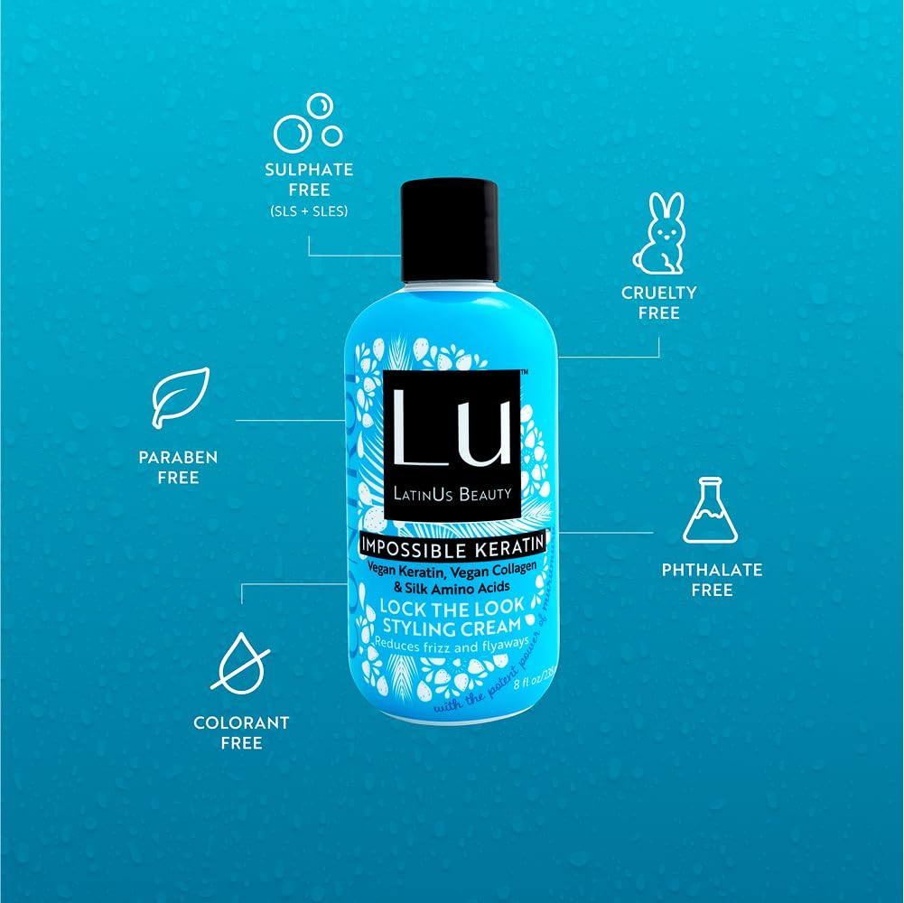Lu by LatinUs Beauty Control Lock the Look Styling Cream Anti-Frizz Heat Protection Tame & Sleek for Frizzy, Hard to Manage Hair (8 oz)