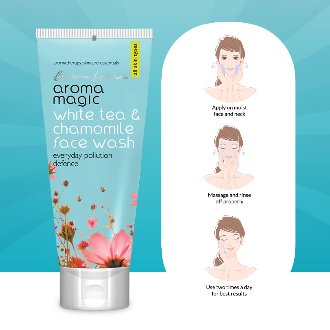 Aroma Magic White Tea & Chamomile Face Wash | Free Radical Damage Protection | Reduces Signs of Aging | Refreshing & Soothing | for All Skin Types | Beauty & Personal Care Aroma Magic