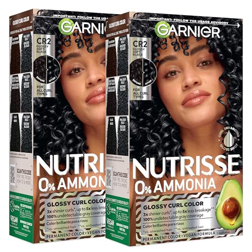 Garnier Nutrisse 0% Ammonia Glossy Curl Color Permanent Hair Dye for Curls, Vegan Color For 100% Gray Coverage, Curl-Protecting Formula with Enhancing