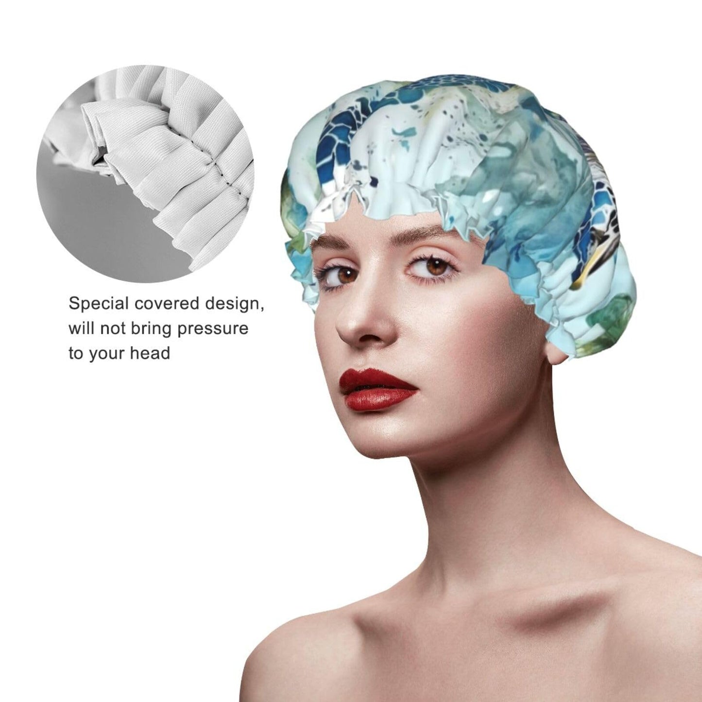 Sea Turtle-Blue Shower Cap for Women Men Large Reusable Shower Bonnet Double-Layer Waterproof Bath Caps Elastic Band Hair Hat for All Hairstyles Beauty and Personal Care BWLHJKE