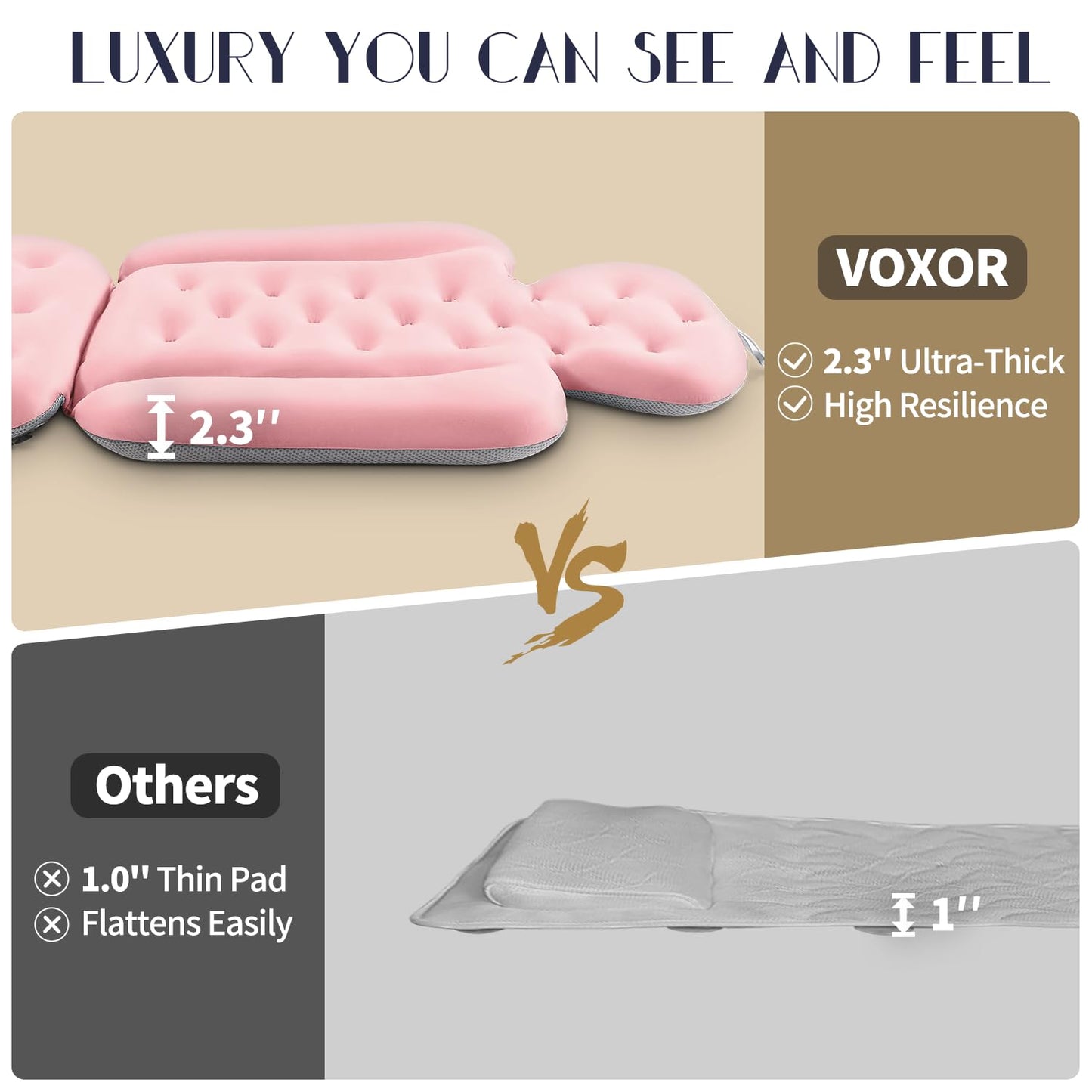 Full Body Bath Pillow for Bathtub, Thick Bathtub Cushion, Luxury Tub Pillow for Bath for Headrest Neck and Back Support Pink 56" x 16" Beauty and Personal Care VOXOR